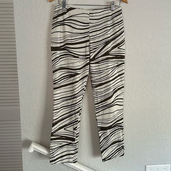 Lafayette 148 Stanton Cream Brown Animal Print Pants Y2K Preppy Zebra Indie - Picture 1 of 8